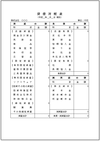 シンプルな貸借対照表エクセルテンプレート